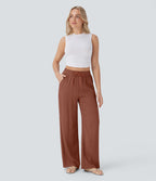2026🔥 High Waisted Drawstring Pocket Wide Leg Casual Linen-Feel Pants