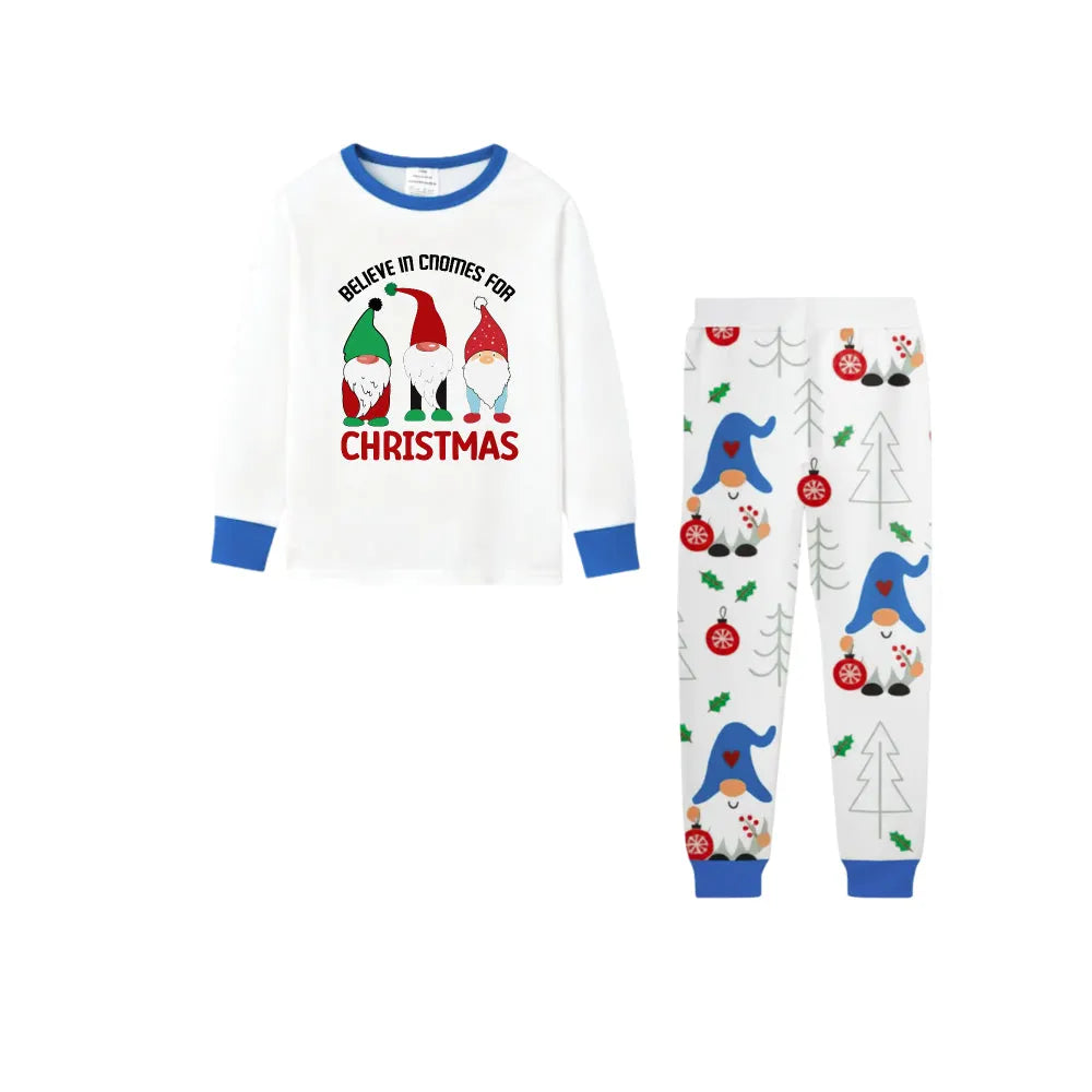 Christmas Holiday Family Blue PJ Set Complete with Gnome Pattern Print