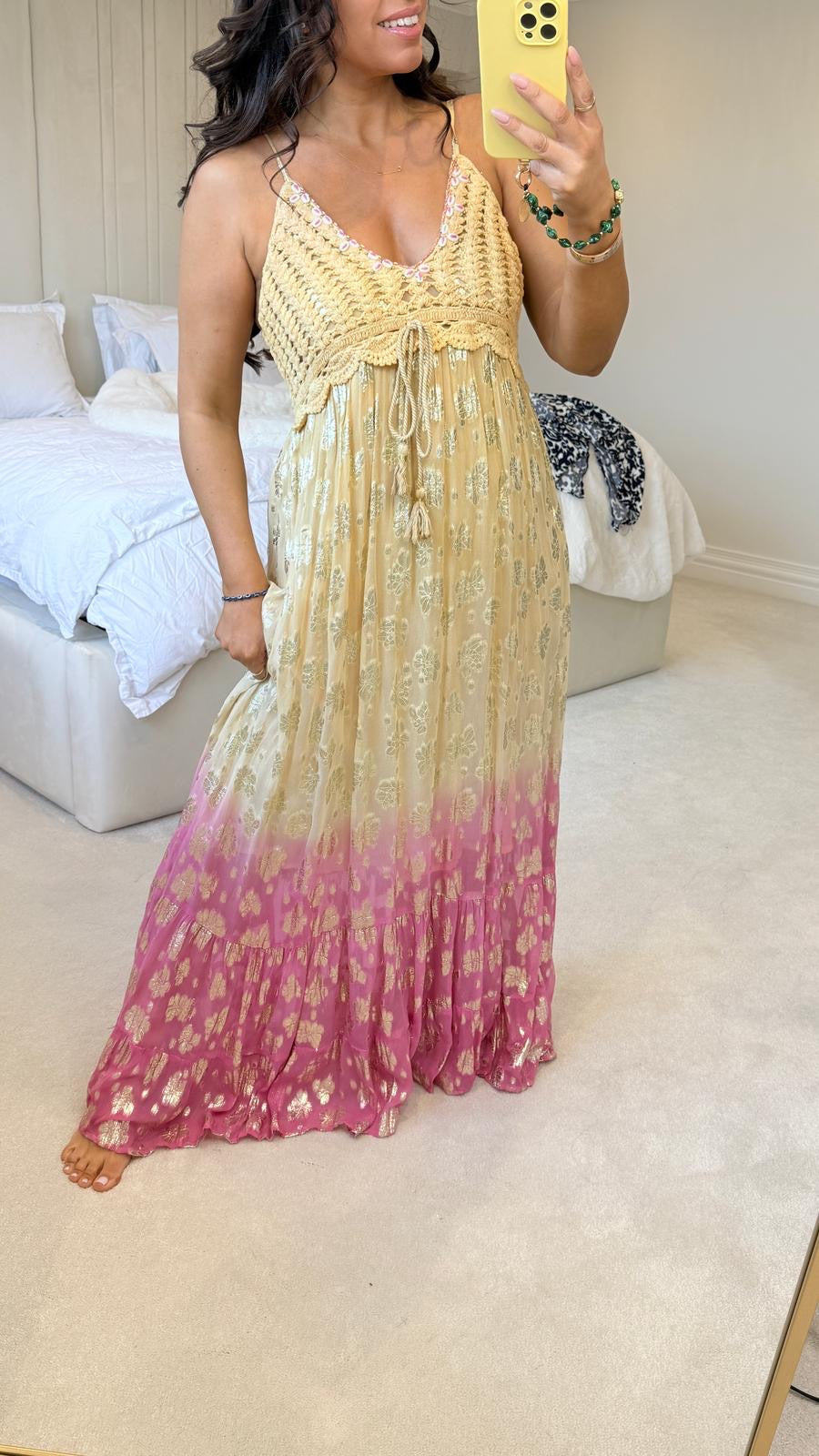 Oris Gold Detail Crochet Bust Maxi Dress