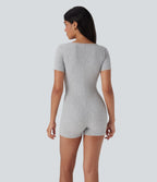 Henley Neck Short Sleeve Casual Romper