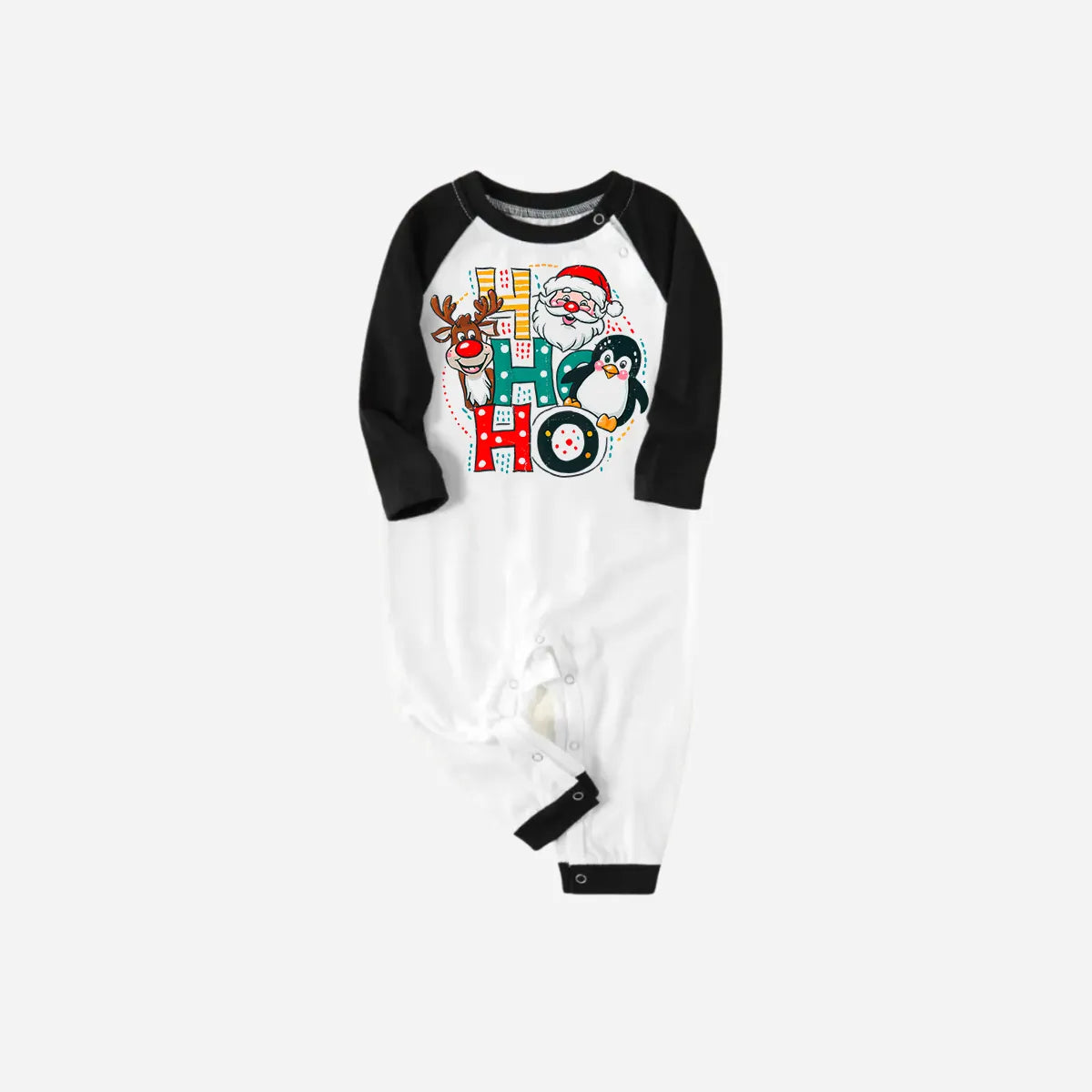 Black Raglan Top Green Plaid Christmas Pajamas Set With "HO HO HO" Pattern Print