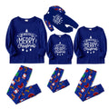 Christmas Family Matching Pajamas-Cozy Blue Pjs Set with "Wish You A Merry Christmas" Slogan Print