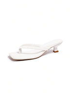 Square Toe Wide Foot Thong Sandals With Thin Heel, Versatile Outdoor Wear Thin Heel Thong Flip Flops For Women, Chic & Elegant
