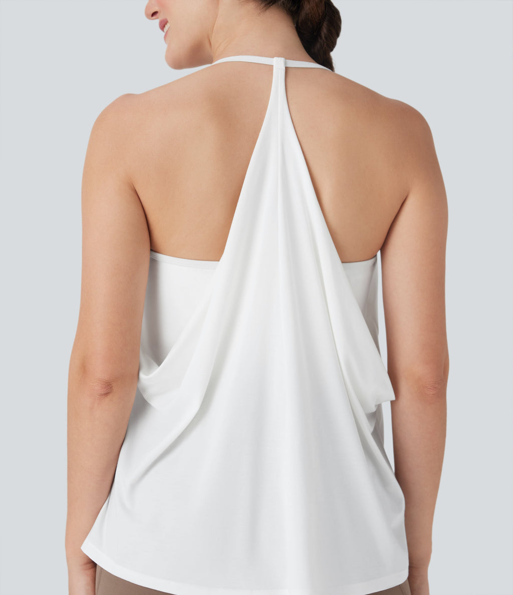 SoftlyZeroTM Airy Halter Draped Cool Touch Yoga Sports Top-D/DD/DDD/F Cups-UPF50+