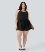 2-in-1 Plus Size Romper with Pockets-Easy Peezy Edition