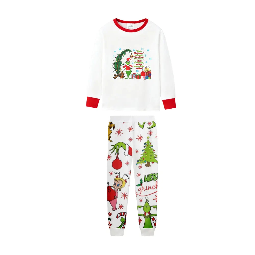Family Christmas White Pajamas Set With Funny Xmas Pattern Print
