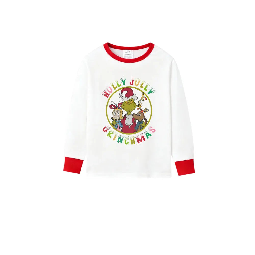 Family Christmas White Pajamas Set With Playful Christmas Character Print