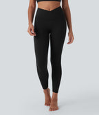 SoftlyZeroTM Crossover High Waisted Contrast Mesh Yoga Leggings with Pocket-UPF50+