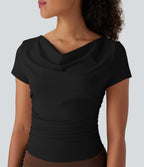Cowl Neck Short Sleeve Ruched Yoga Top