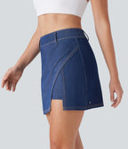 FlexTM High Waisted 2-in-1 Cool Touch Washed Denim Mini Tennis Skirt with Pocket
