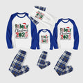 Christmas Family Matching Pajamas-Blue Raglan Top Blue Plaid Pants Pjs Set with "Family Christmas 2025" Print