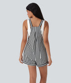 Pockets Stripe Waffle Overalls