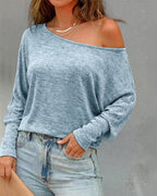 Women's Convertible Shoulder Batwing Sleeve Top Long Sleeve Loose Fit Casual Knit Tee
