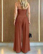 Women's Gold Ring Hollow Out Wide Leg Jumpsuit Backless Adjustable Strap Romper Elegant Party Jumpsuit