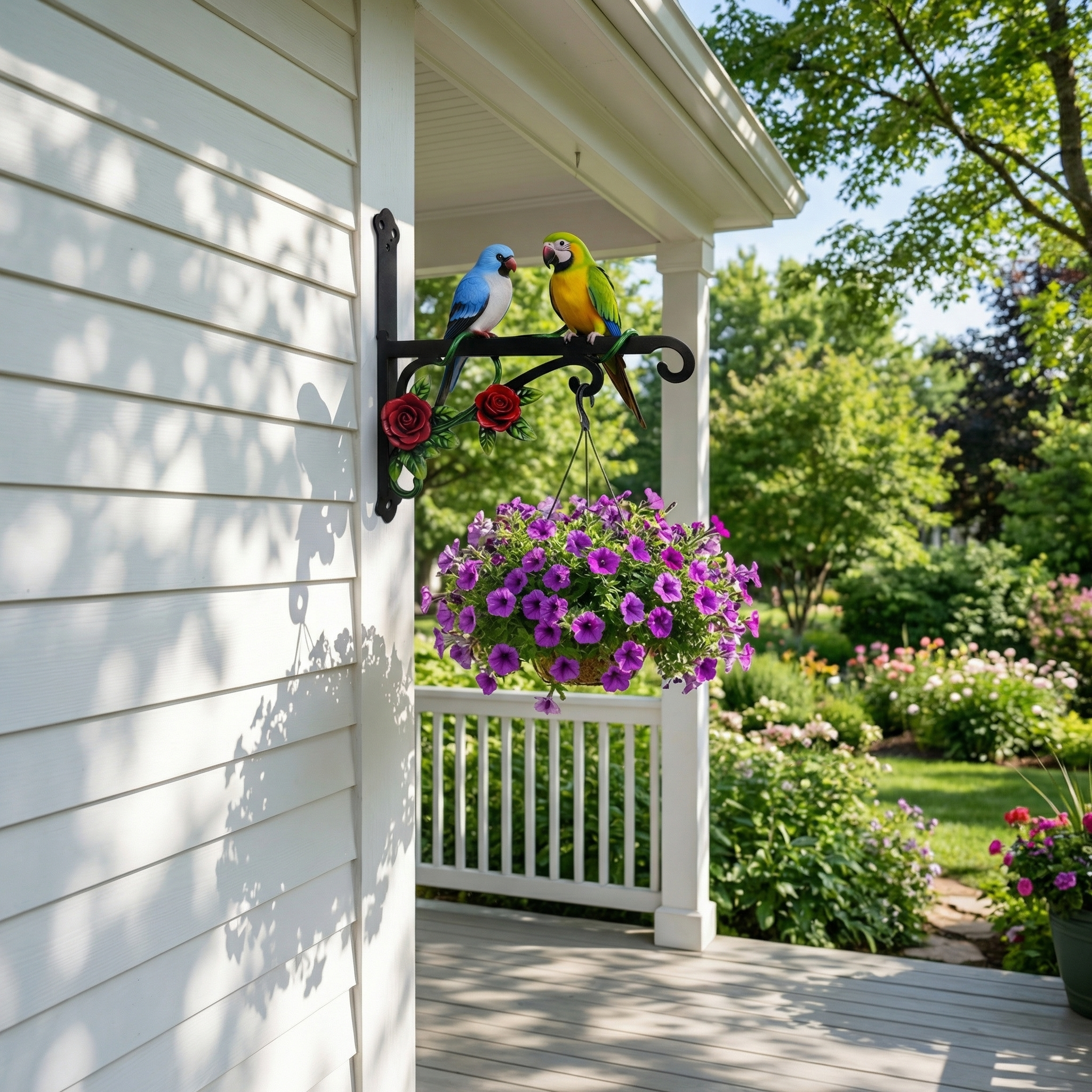 Colorful Bird & Flower Wall Bracket – Outdoor Garden Décor for Porch, Fence & Patio