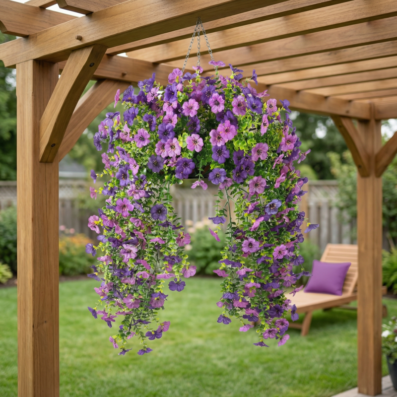 Artificial Hanging Flowers for Outdoor Planters, UV Resistant Faux Hanging Flowers for Porch, Balcony, Hanging Basket, Easter Spring Outdoor Decor,