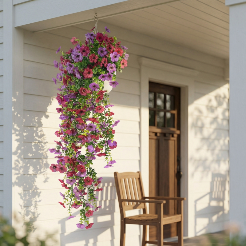 Artificial Hanging Flowers for Outdoor Planters, UV Resistant Faux Hanging Flowers for Porch, Balcony, Hanging Basket, Easter Spring Outdoor Decor,