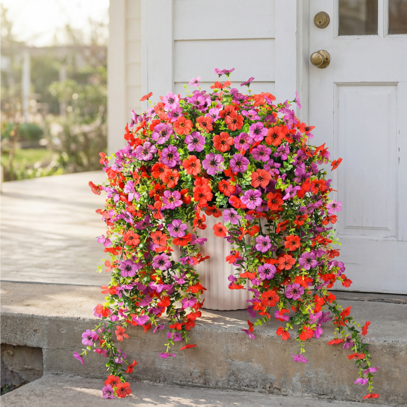 Artificial Hanging Flowers for Outdoor Planters, UV Resistant Faux Hanging Flowers for Porch, Balcony, Hanging Basket, Easter Spring Outdoor Decor,