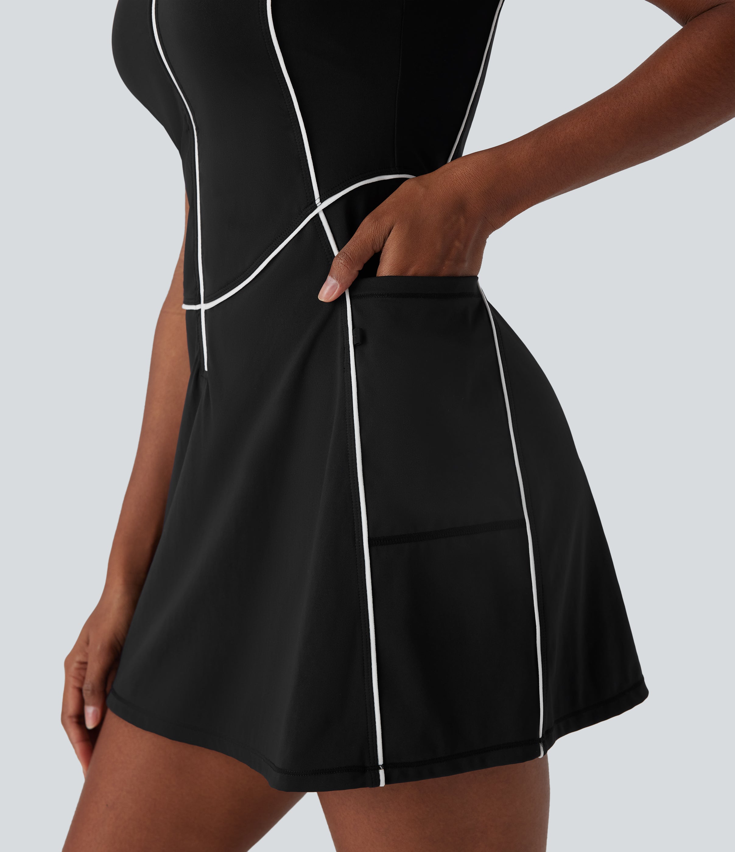 SoftlyZeroTM QuickDry Sleeveless Half Zip Mini Golf Active Dress with Pockets-Golf Tee