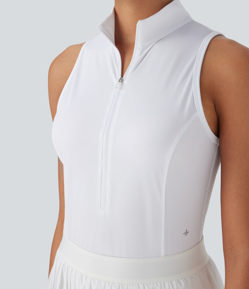 BreezefulTM Sleeveless Cut Out 2-in-1 Pleated Quick Dry Mini Tennis Active Dress with Pockets