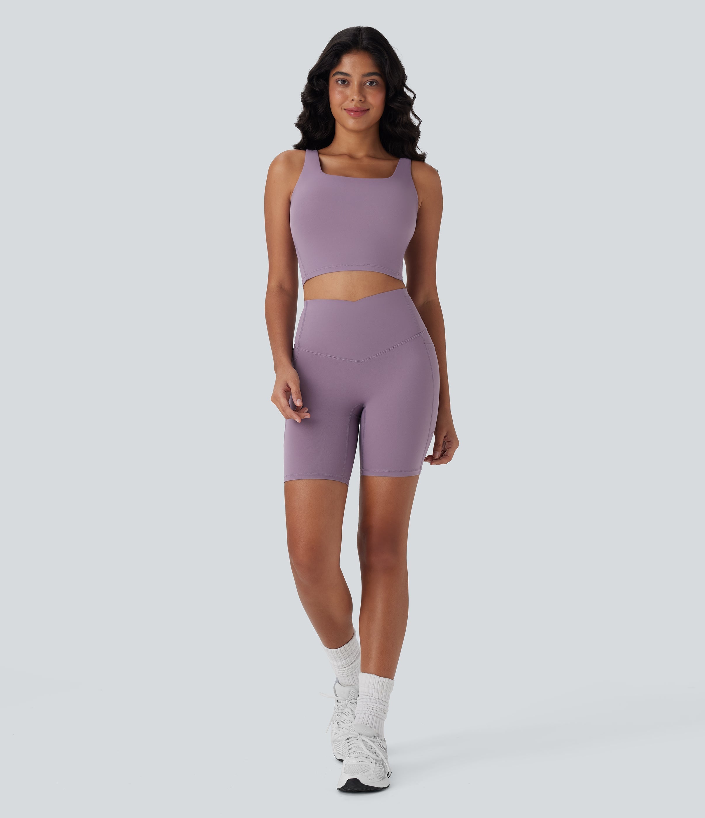 UltraSculptTM Cool Quick Dry SoCinched High Waisted Tummy Control Shaping Yoga Biker Shorts 7'' with Pockets-UPF50+