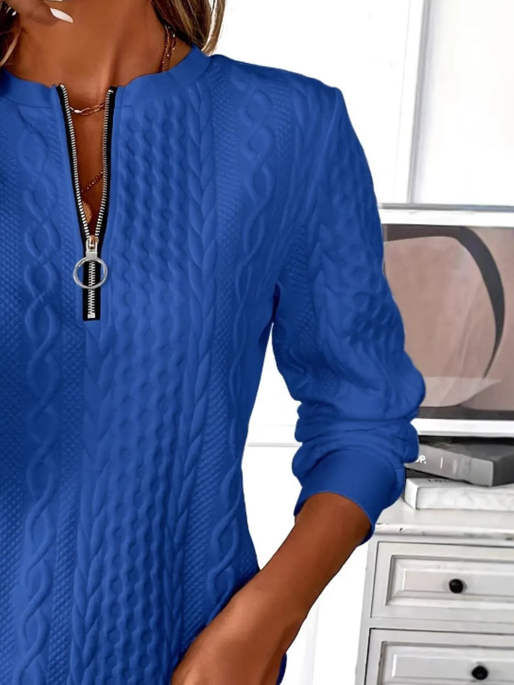 ⏰Black Friday Deals 70% OFF:Texture Half Zip Long Sleeve Sweatshirt