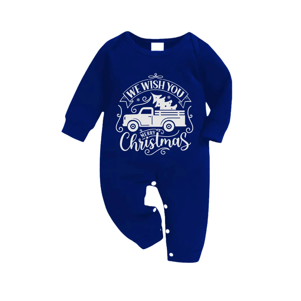 Christmas Family Matching Pajamas-Navy & White Plaid Pjs Set with Christmas Car and "We Wish You A Merry Christmas" Print