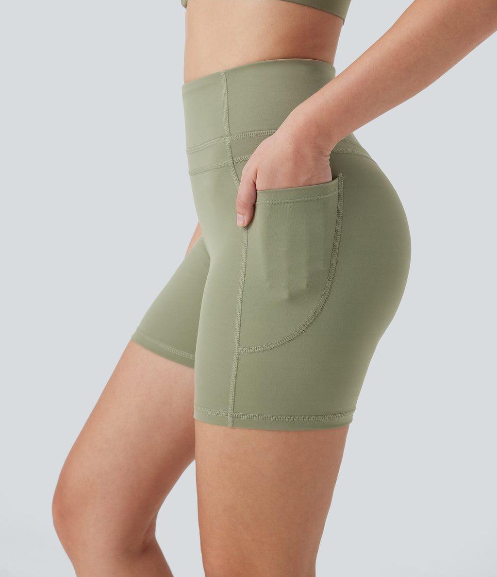 High Waisted Training Biker Shorts 5'' with Pockets