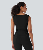 Square Neck Belted Work Tank Top