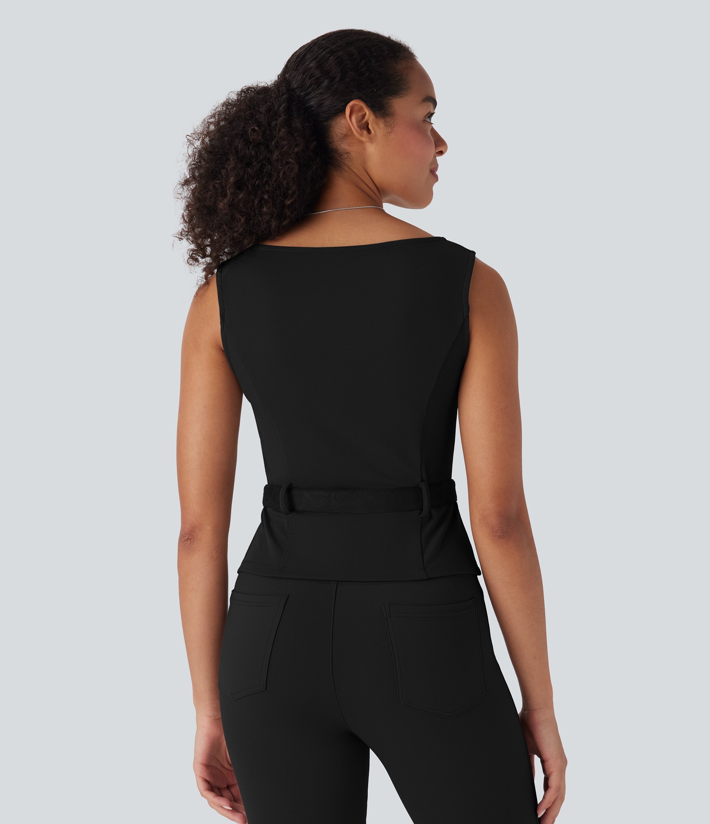 Square Neck Belted Work Tank Top