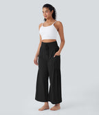 SoCinched High Waisted Tummy Control Drawstring Wide Leg Cool Touch Yoga Pants with Pockets-UPF50+