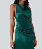 Tie Back Ruched Maxi Satin Dress