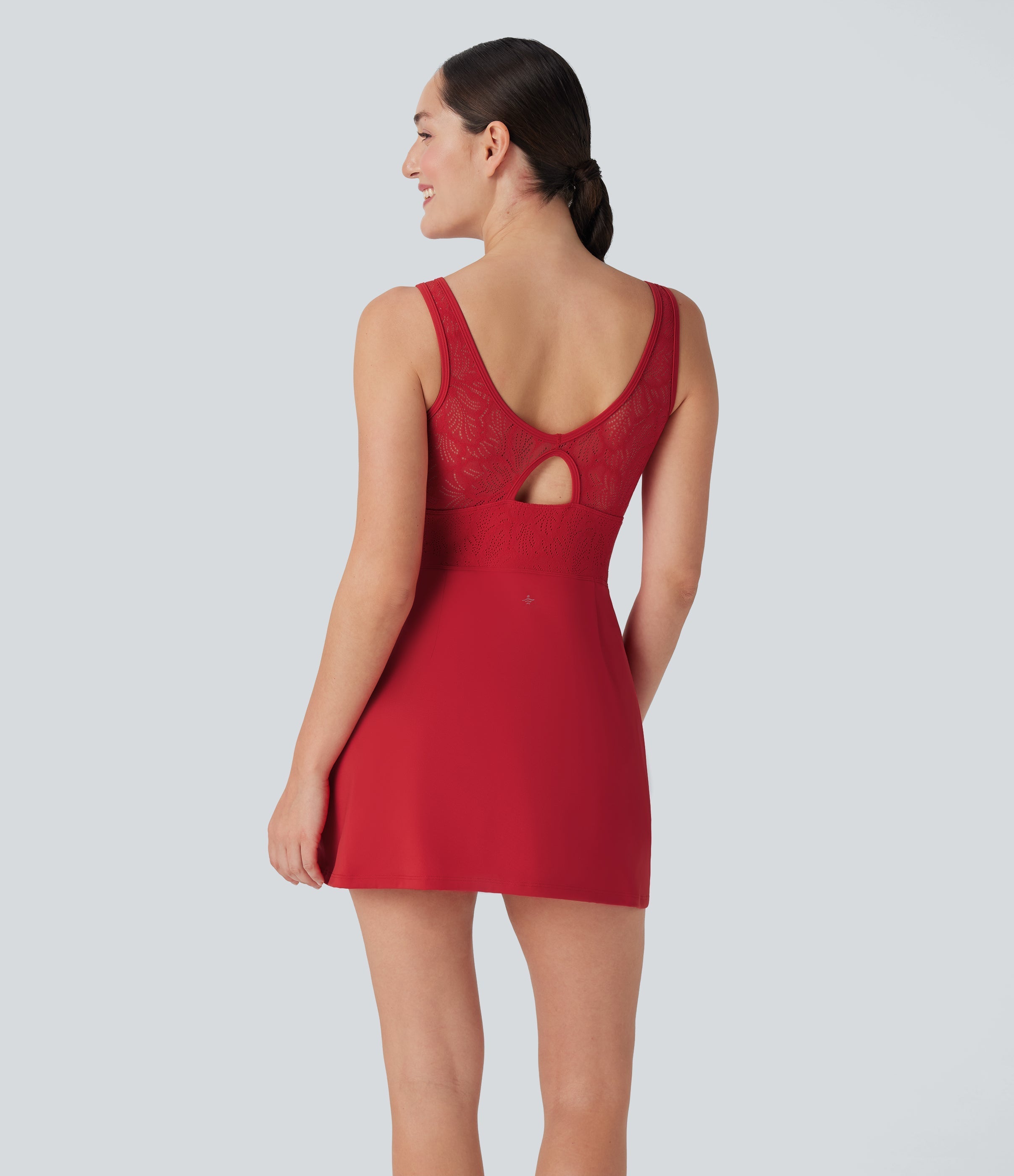 SoftlyZeroTM Airy Contrast Lace 2-in-1 Cool Touch Tennis Active Dress with Pocket-UPF50+