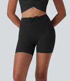 UltraSculptTM High Waisted Drawstring Ruched Yoga Biker Shorts 5'' with Pocket