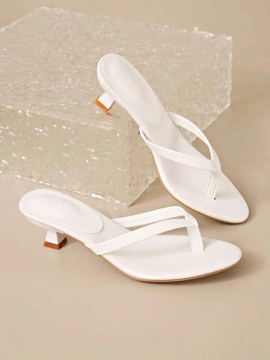 Square Toe Wide Foot Thong Sandals With Thin Heel, Versatile Outdoor Wear Thin Heel Thong Flip Flops For Women, Chic & Elegant