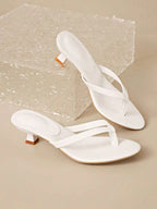 Square Toe Wide Foot Thong Sandals With Thin Heel, Versatile Outdoor Wear Thin Heel Thong Flip Flops For Women, Chic & Elegant