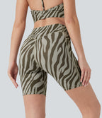 SoCinched High Waisted Tummy Control Zebra Print Training Biker Shorts 7'' with Pockets