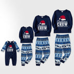 Joyful Blue Christmas Pajamas Set With Santa Hat and Text Print