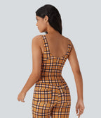 V Neck Plaid Cool Touch Cropped Yoga Tank Top
