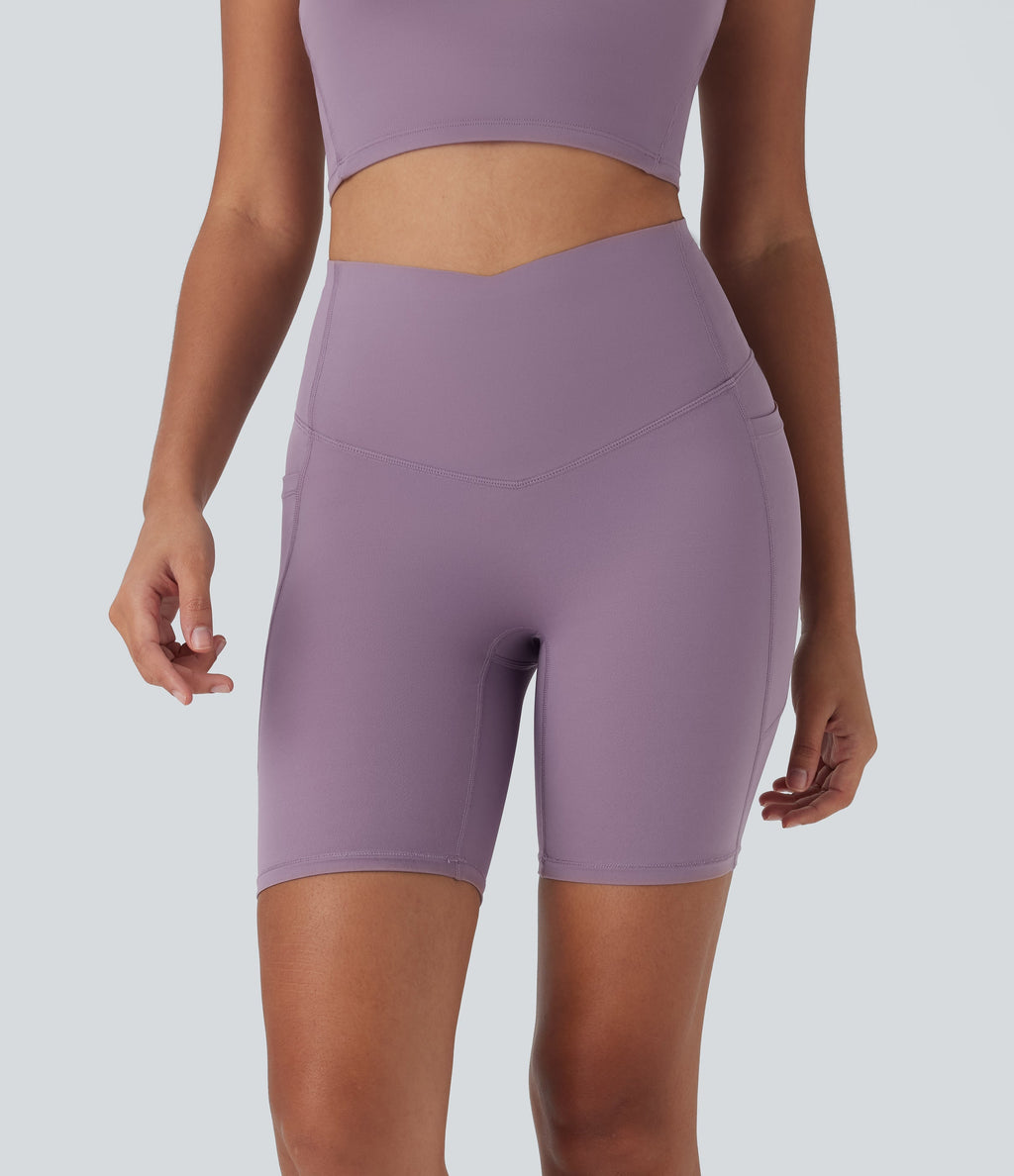 UltraSculptTM Cool Quick Dry SoCinched High Waisted Tummy Control Shaping Yoga Biker Shorts 7'' with Pockets-UPF50+