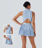 BreezefulTM Sleeveless Cut Out 2-in-1 Pleated Quick Dry Mini Tennis Active Dress with Pockets