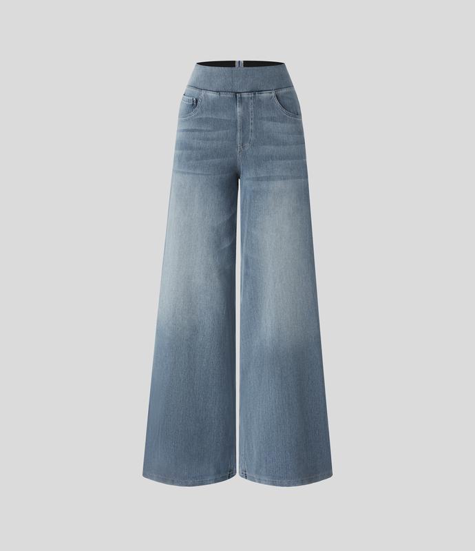 2026🔥FlexTM High Waisted Multiple Pockets Washed Stretchy Knit Casual Bootcut Jeans