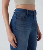 FlexTM Mid Rise Straight Leg Washed Casual Jeans with Pockets
