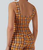 V Neck Plaid Cool Touch Cropped Yoga Tank Top