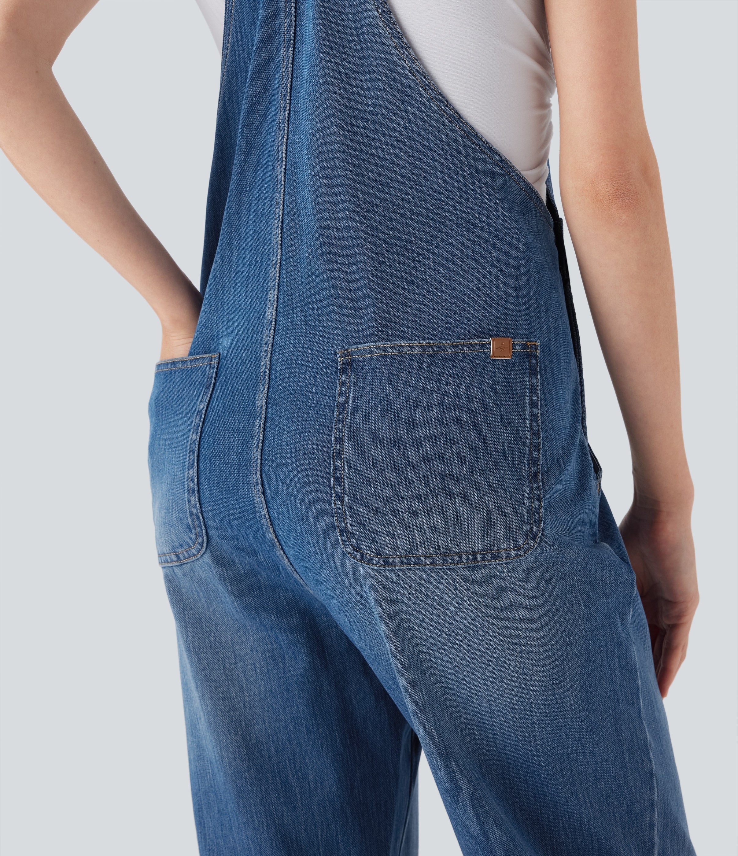 FlexTM Straight Leg Denim Casual Overalls with Pockets
