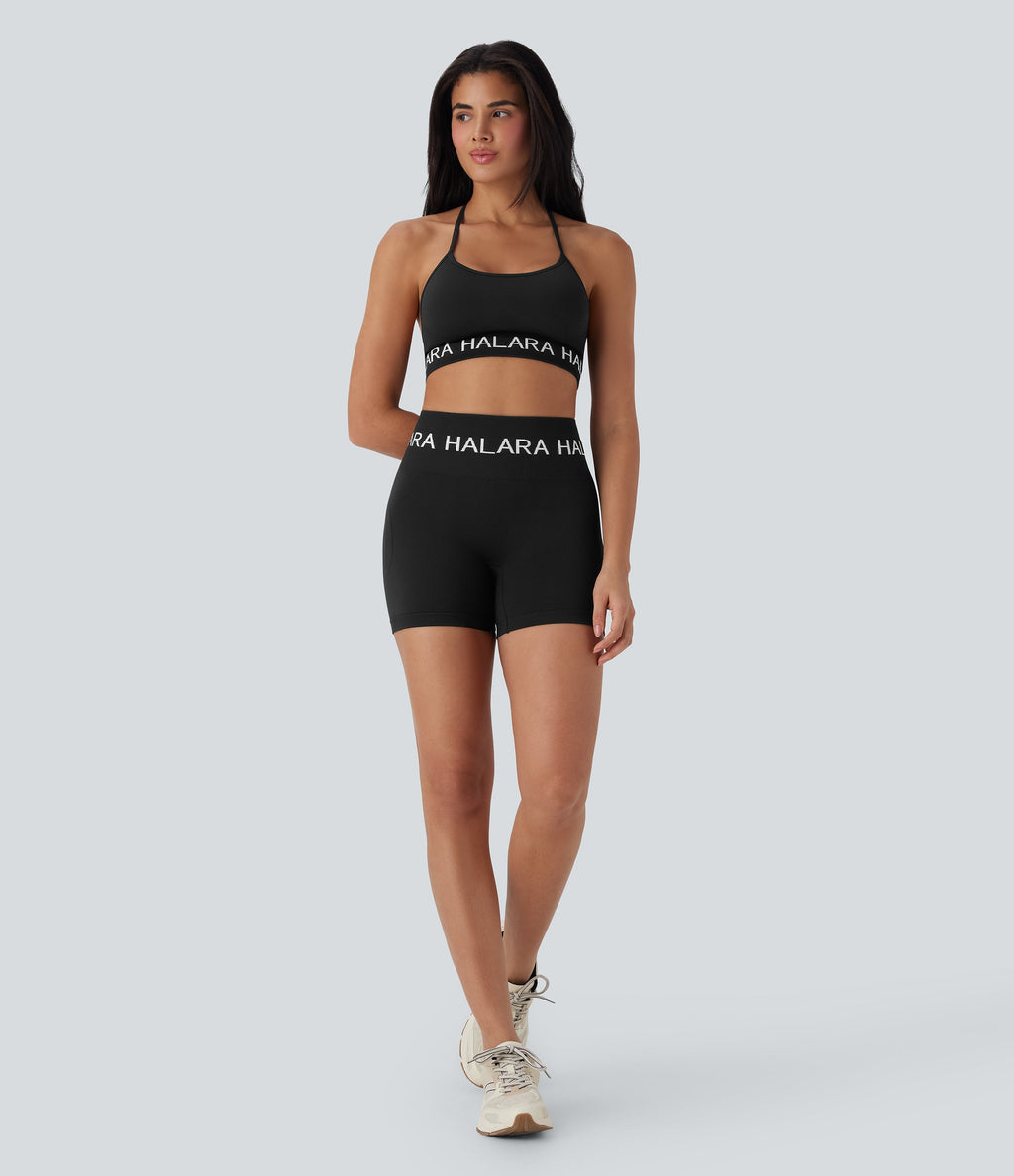 Seamless Flow Low Support Logo Halter Yoga Sports Bra