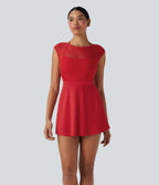 SoftlyZeroTM Airy Halter Adjustable Buckle Contrast Mesh Cool Touch Yoga Active Dress-Easy Peezy-UPF50+