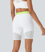SpeedWaveTM High Waisted Contrast Mesh Quick Dry Training Biker Shorts 7'' with Pockets