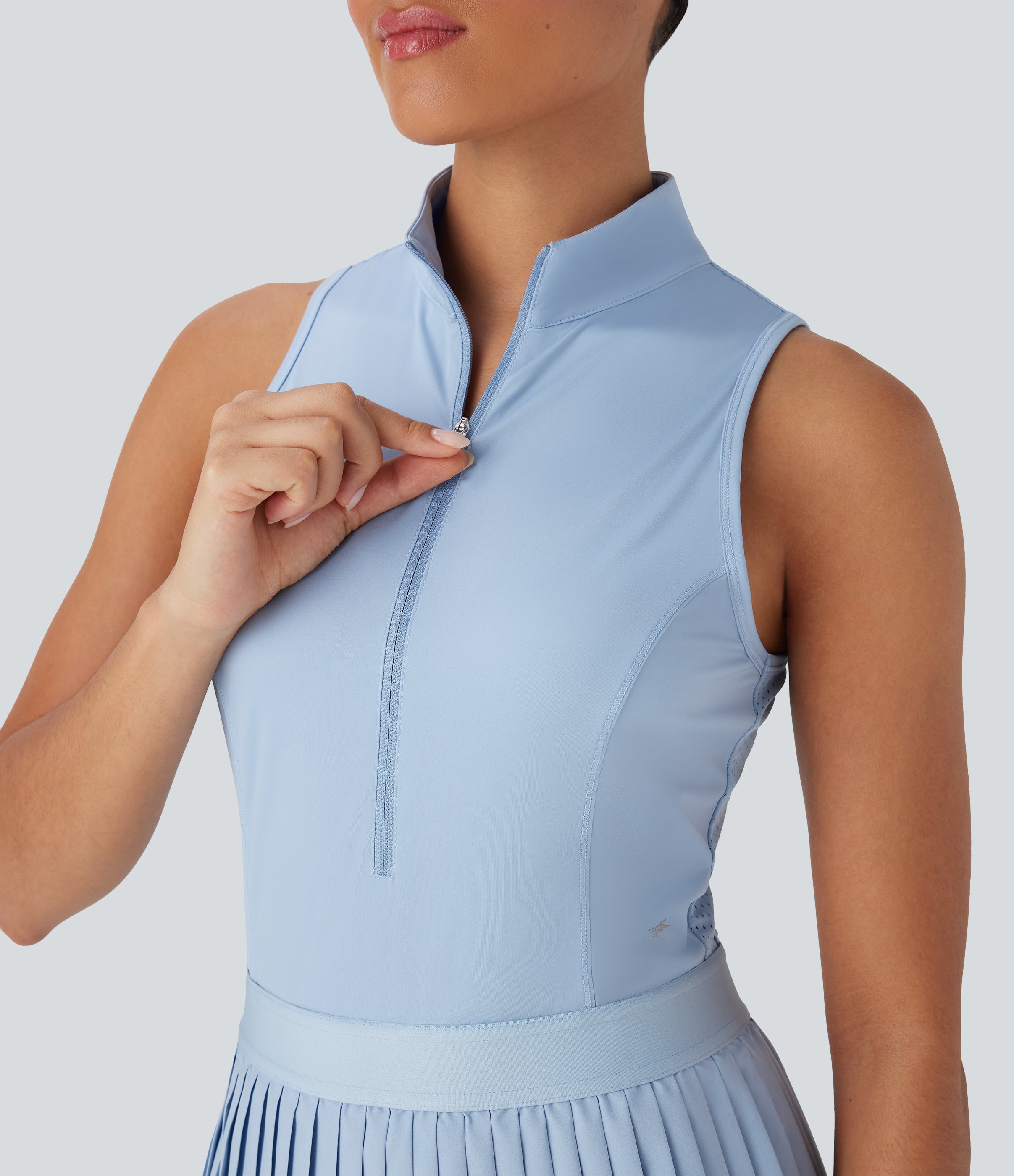 BreezefulTM Sleeveless Cut Out 2-in-1 Pleated Quick Dry Mini Tennis Active Dress with Pockets