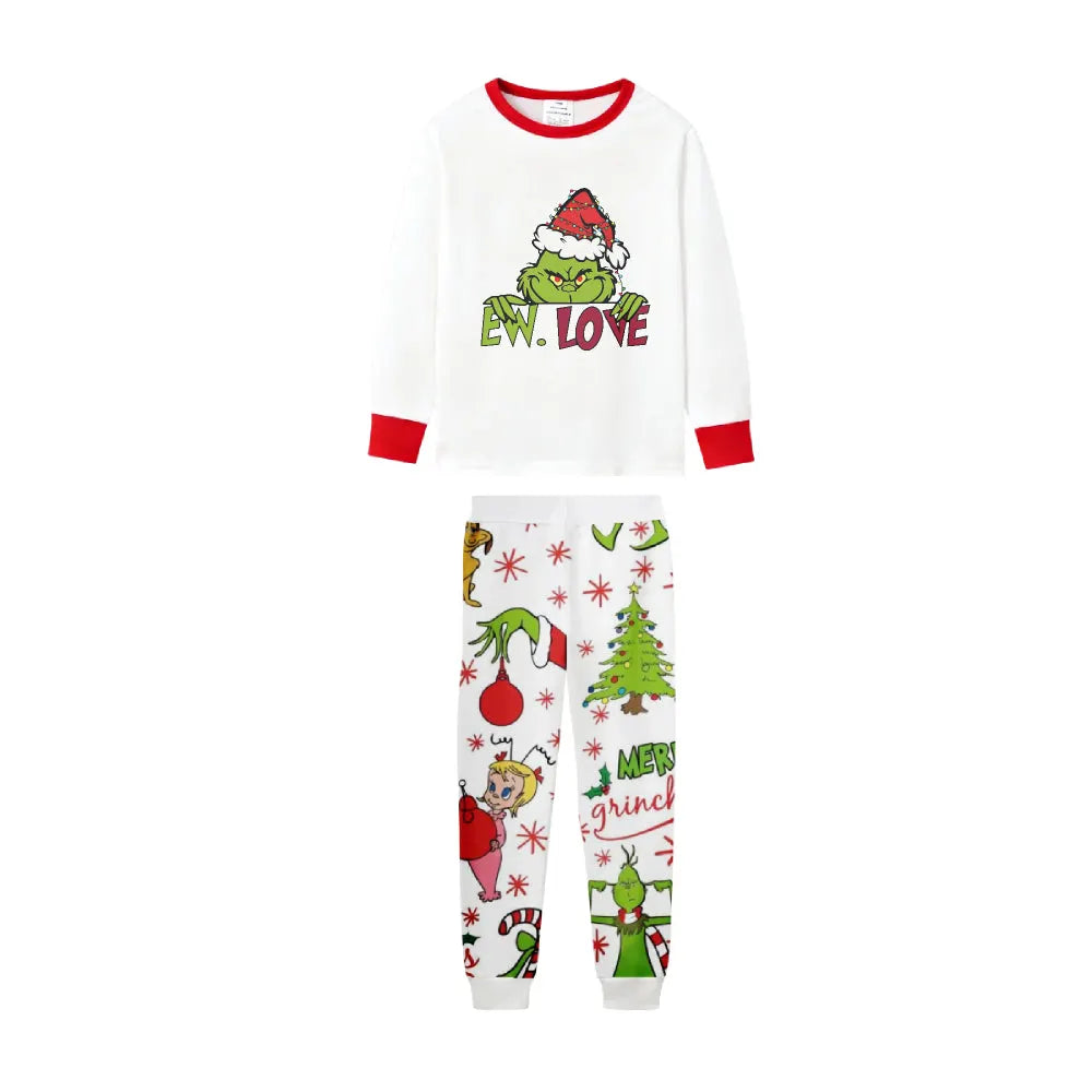 Family Christmas White Pajamas Set With Colorful Pattern Print
